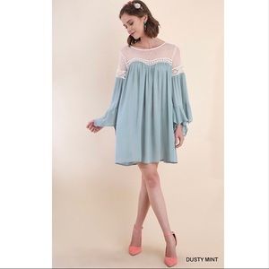 Dusty Mint Crochet Yoke Dress